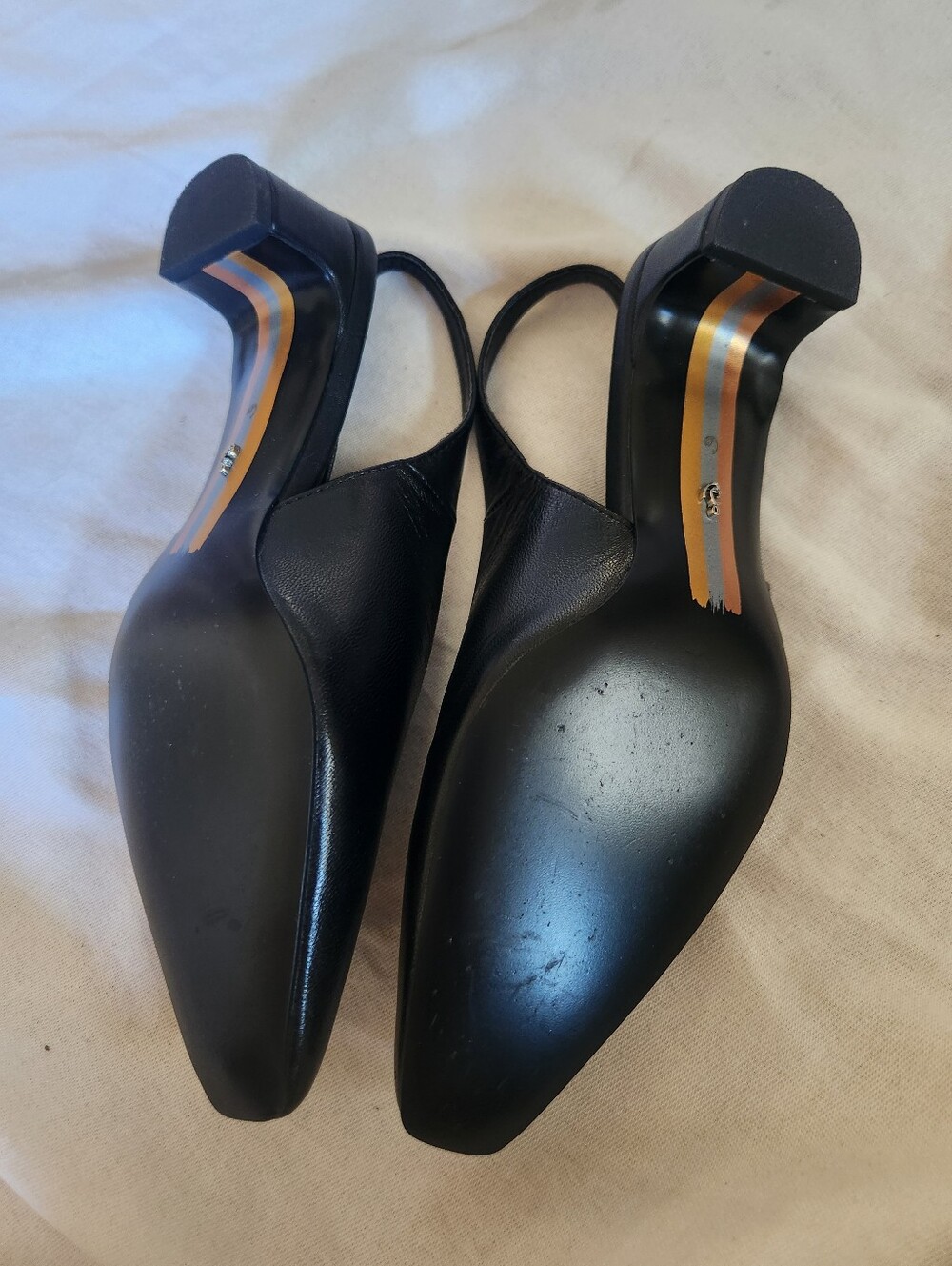 Sam Edelman Ronnie Black Leather Slingback Pointed Toe Heels Size 6 - Picture 2 of 7